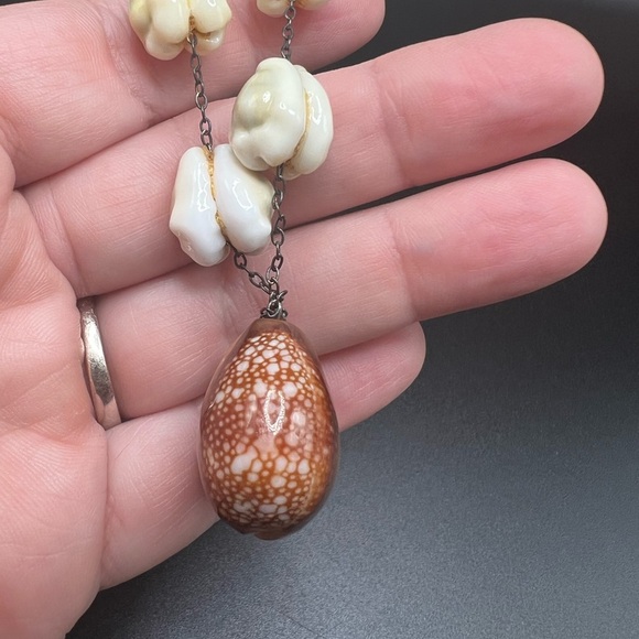 Vtg Handmade Cowrie Shell Necklace Marked Sterling - Picture 9 of 11